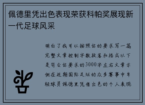 佩德里凭出色表现荣获科帕奖展现新一代足球风采